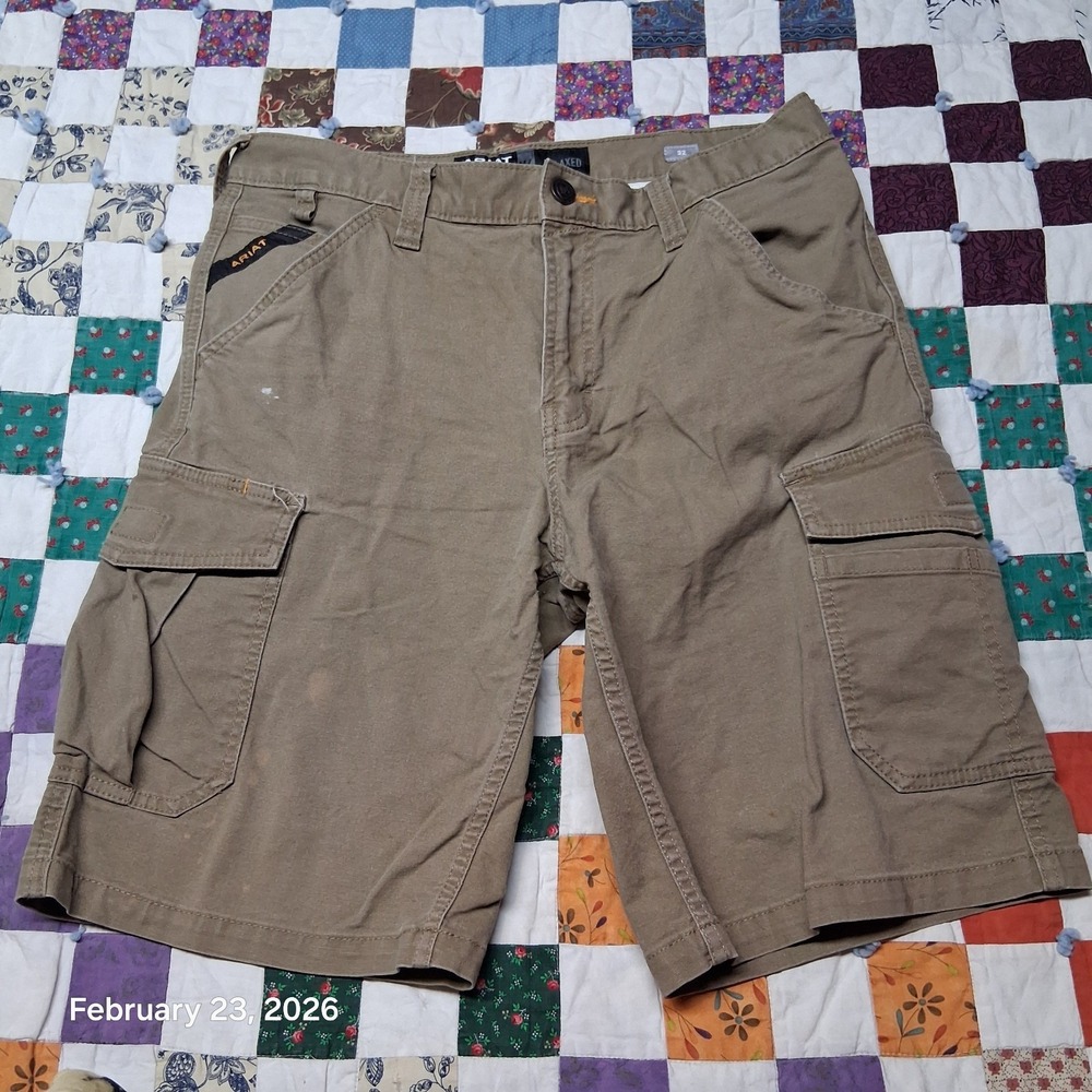 Ariat Field‎ Khaki Tough Cargo Shorts Mens Size 32 Tan Rebar Relaxed M4